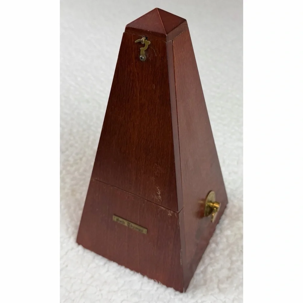 (VTG) SETH THOMAS • Brown Wooden Pyramid Wind-Up Metronome w/ Cover (Working) - Picture 3 of 16